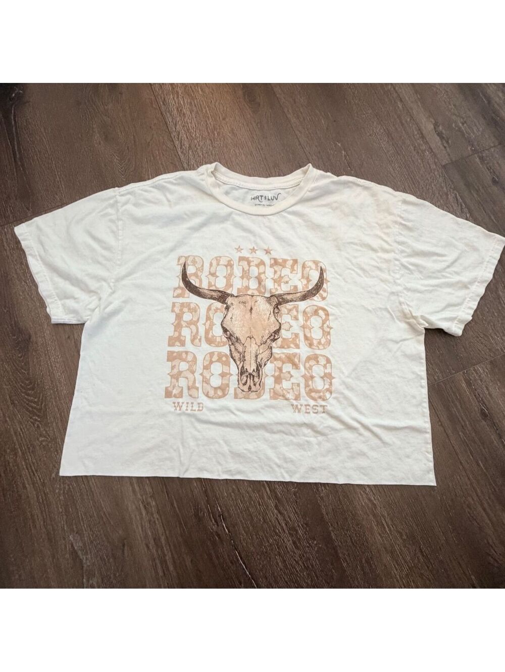 HRT & LUV Rodeo Wild West Cropped Graphic Tee Longhorn Skull Cream XL